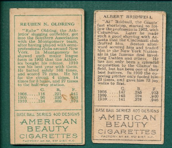 1911 T205 Bridwell & Oldring American Beauty Cigarettes (2) Card Lot