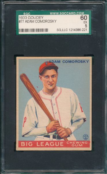 1933 Goudey #77 Adam Comorosky SGC 60