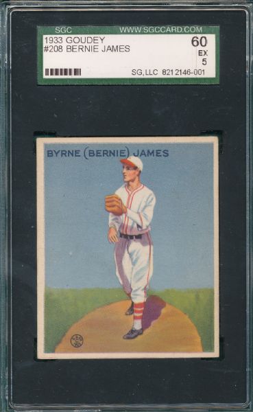 1933 Goudey #208 Bernie James SGC 60