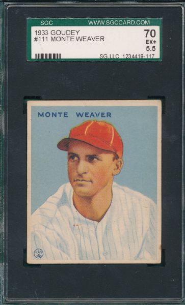 1933 Goudey #111 Monte Weaver SGC 70