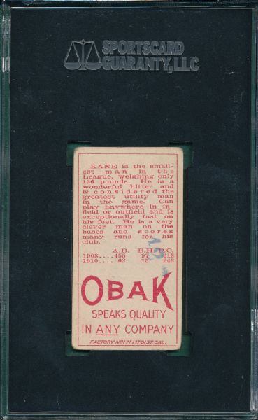 1911 T212-3 Kane Obak Cigarettes SGC 30