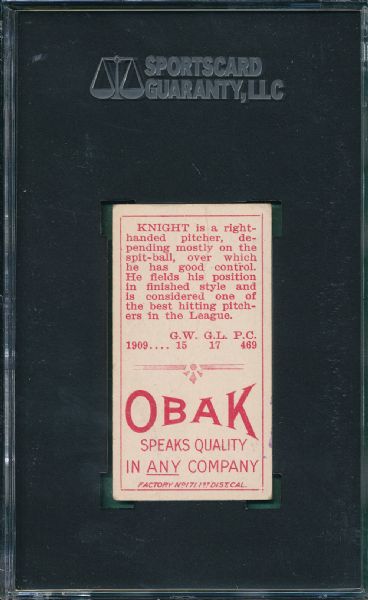 1911 T212-3 Knight Obak Cigarettes SGC 30