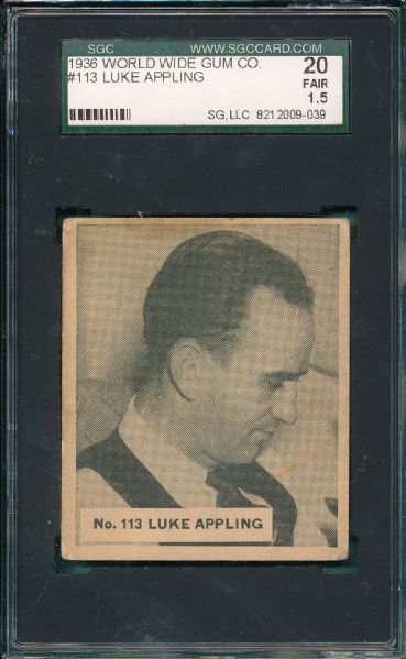 1936 World Wide Gum #113 Luke Appling SGC 20