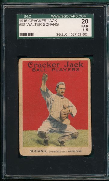 1915 Cracker Jack #58 Walter Schang SGC 20