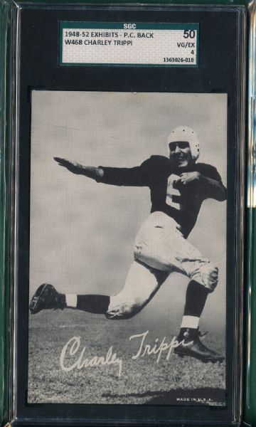 1948-52 Exhibit Football Mutoscope Postcard Back Charley Trippi SGC 50