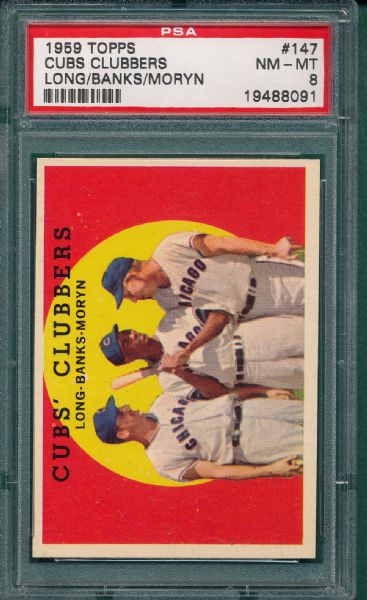 1959 Topps #147 Cubs Clubber W/ Banks PSA 8