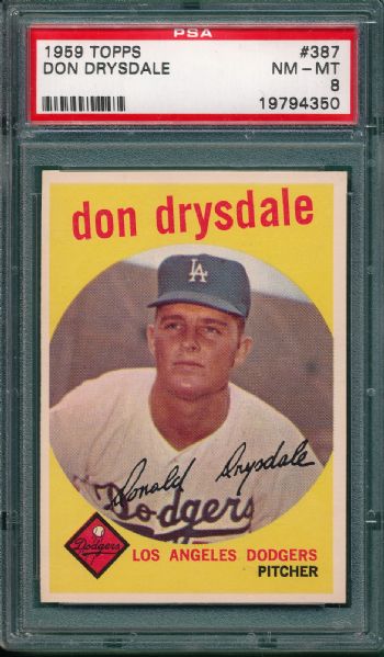 1959 Topps #387 Don Drysdale PSA 8