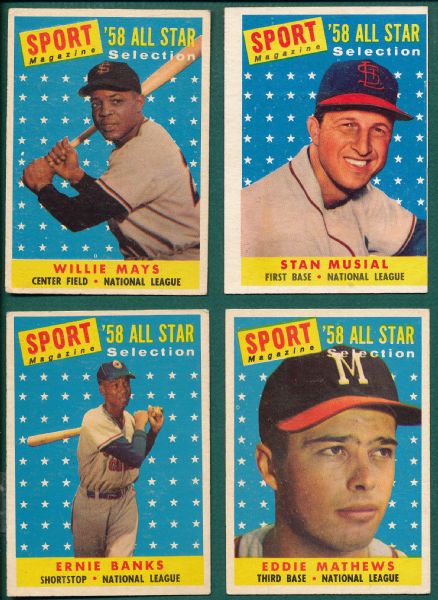 1958 Topps Lot of (12) W/ Mays/Banks/Musial, All Star Cards