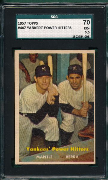 1957 Topps #407 Yankees Power Hitters W/ Mantle & Berra SGC 70