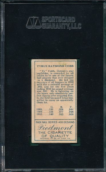 1911 T205 Ty Cobb Piedmont Cigarettes SGC 40