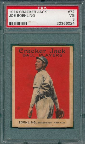 1914 Cracker Jack #72 Joe Boehling PSA 3