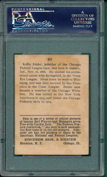 1914 Cracker Jack #60 Rollie Zeider PSA 3 *Federal League