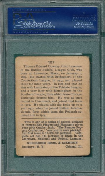 1914 Cracker Jack #107 Tom Downey PSA 2.5 *Federal League