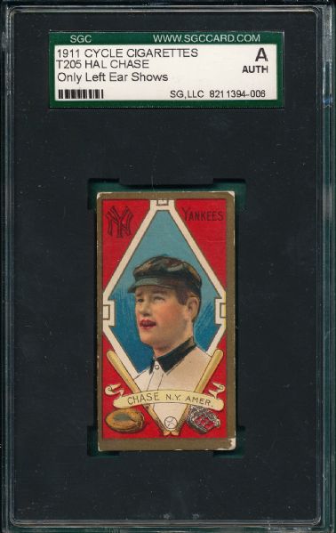 1911 T205 Chase, Left Ear, Cycle Cigarettes SGC Authentic *SP*