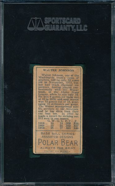 1911 T205 Johnson Polar Bear Tobacco SGC Authentic 
