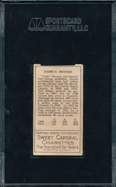 1911 T205 Devore Sweet Caporal Cigarettes SGC 50