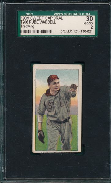 1909-1911 T206 Waddell, Pitching, Sweet Caporal Cigarettes SGC 30 *Factory 25*