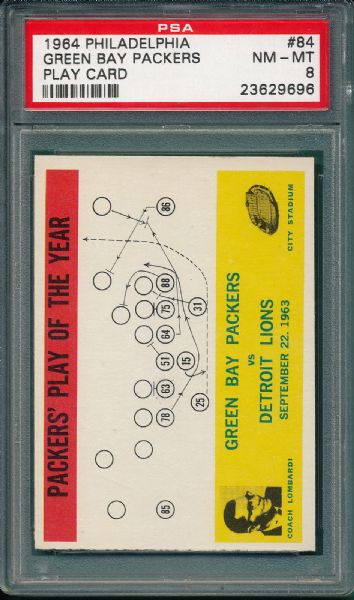 1964 Philadelphia FB #84 Packers Team W/ Lombardi PSA 8