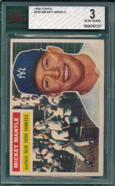 1956 Topps #135 Mickey Mantle BVG 3