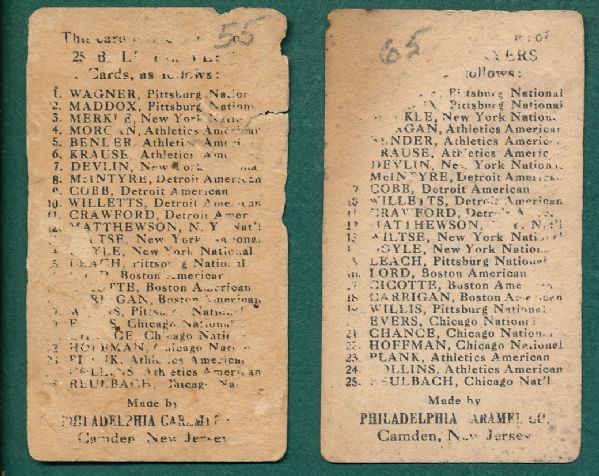1909 E95 Bender & Doyle Philadelphia Caramel (2) Card Lot