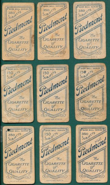 1909-1911 T206 Piedmont Cigarettes Lot of (9) W/ Warhop