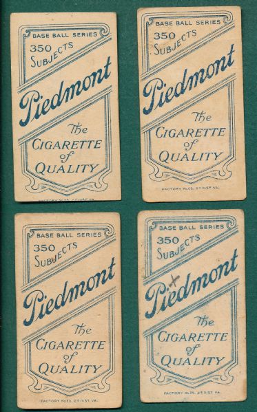 1909-1911 T206 Piedmont Cigarettes Lot of (4) W/ LaPorte