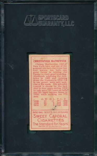 1911 T205 Christy Mathewson Sweet Caporal Cigarettes SGC 60