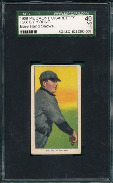 1909-1911 T206 Young, Cy, Bare Hand, Piedmont Cigarettes SGC 40