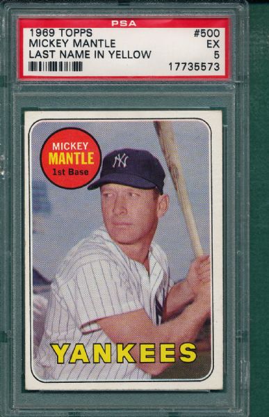 1969 Topps #500 Mickey Mantle PSA 5 *Yellow Letters*