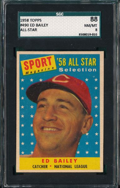 1958 Topps All Star #490 Ed Bailey SGC 88