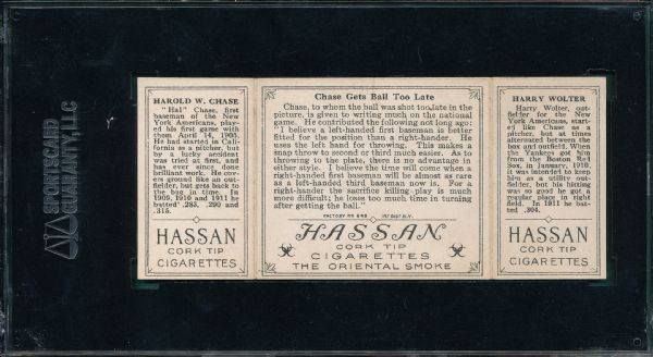 1912 T202 #25 Chase Gets Ball Too Late Wolter/Chase Hassan Cigarettes SGC 50