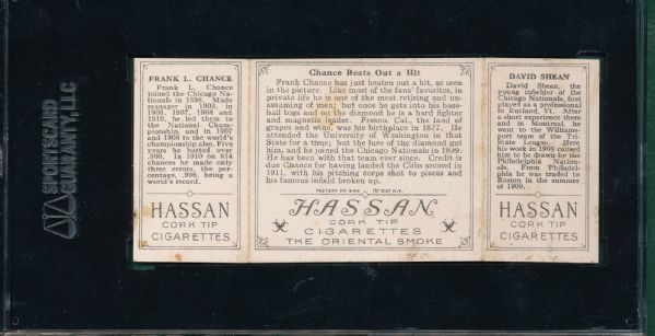 1912 T202 #20 Chance Beats Out a Hit, Shean/Chance Hassan Cigarettes SGC 60