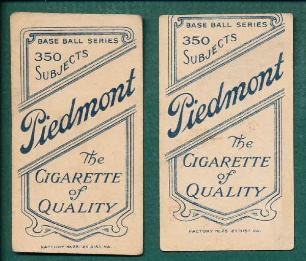 1909-1911 T206 Killian & Zimmerman Piedmont Cigarettes Lot of (2) 