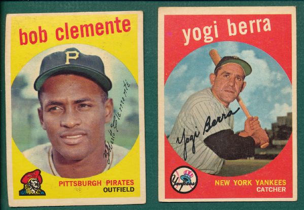 1959 Topps #180 Yogi Berra & #478 Roberto Clemente (2) Card Lot