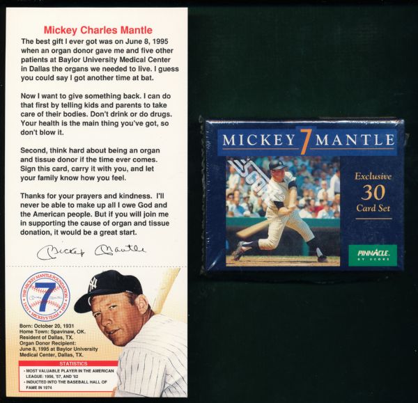 1992 Score Pinnacle Mickey Mantle Set plus (16) Mantle Donor cards