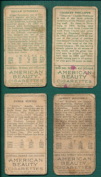 1911 T205 American Beauty Cigarettes Lot of (4) W/ Austin