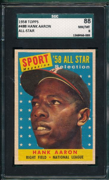 1958 Topps #488 Hank Aaron, All Star SGC 88