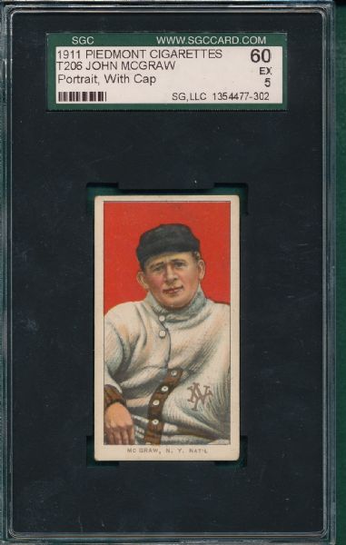 1909-1911 T206 McGraw, Portrait W/ Cap, Piedmont Cigarettes SGC 60