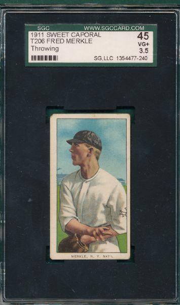 1909-1911 T206 Merkle, Throwing, Sweet Caporal Cigarettes SGC 45