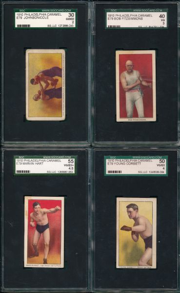 1910 E79 Boxing Lot of (4) W/ Jack Johnson Philadelphia Caramel SGC