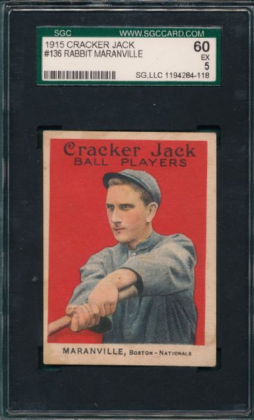 1915 Cracker Jack #136 Rabbit Maranville SGC 60 