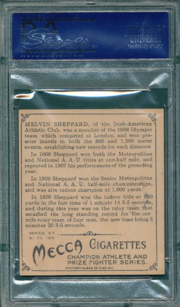 1910 T218 Melvin Sheppard, Front Face Mecca Cigarettes PSA 8 