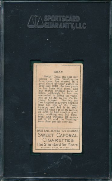 1911 T205 Gray, No Stats, Sweet Caporal Cigarettes SGC 40