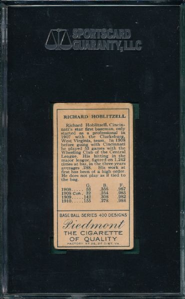 1911 T205 Hoblitzell, Cin After 2nd 1908, Piedmont Cigarettes SGC 30