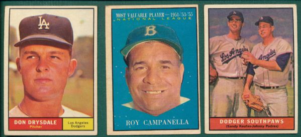 1961 Topps Dodgers Lot of (3) W/ Drysdale