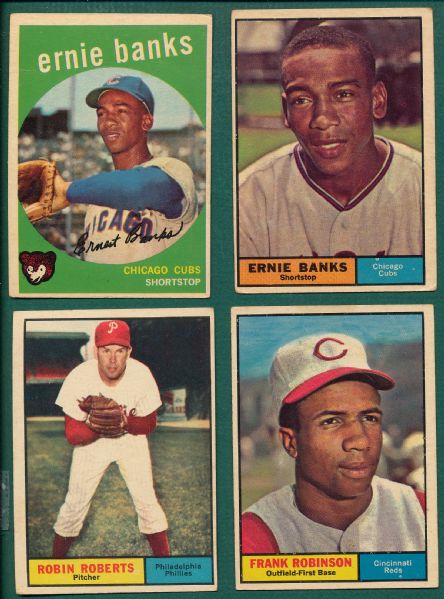 1959-61 Topps Lot of (4) HOFers W/ F. Robinson, Roberts & Banks