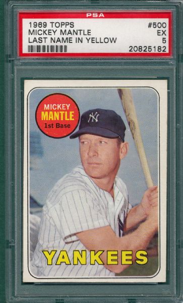 1969 Topps #500 Mickey Mantle PSA 5 *Yellow Letters*