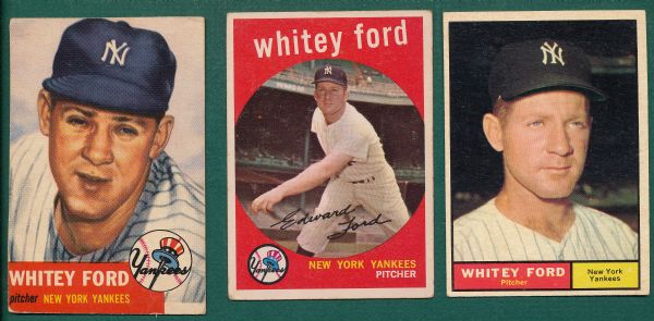 1953-61 Topps Whitey Ford (3) Card Lot