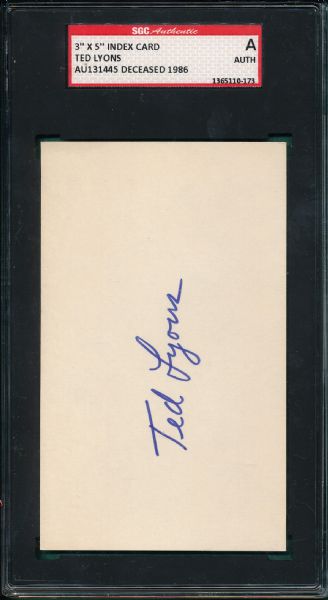 Lot of (5) Autographed 3 X 5 Index Cards of Deceased HOFers, SGC Authenticated W/ Terry