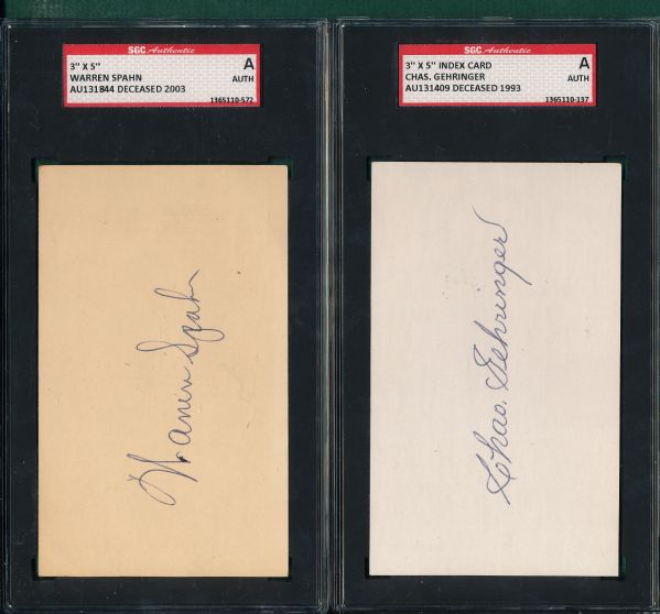 Lot of (5) Autographed 3 X 5 Index Cards of Deceased HOFers, SGC Authenticated W/ Gehringer